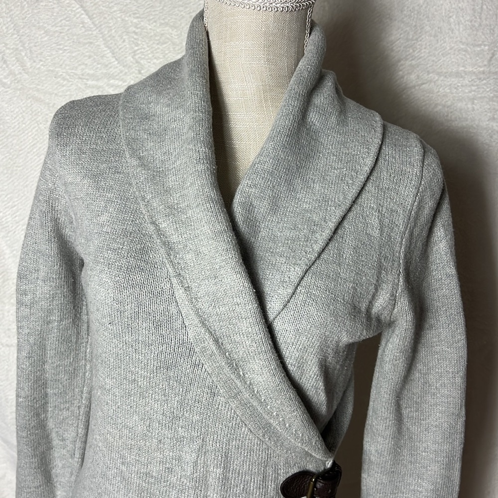 Ralph Lauren Women’s Cardigan Long-Sleeve Buckle Wrap Dress Small Light Gray - Picture 4 of 6